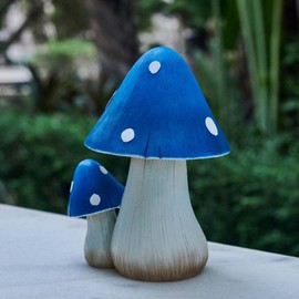 ORIGARDEN Mushroom Decor Fairy Garden Accessories - Outdoor Garden Decor Mushrooms Ornament for Garden Decoration Garden Gnome's Favorite Mushroom Statues (8" Blue)
