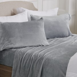 NY Loft Ultra Soft Micro Fleece Sheets Set with Extra Deep Pockets | Extra Soft Velvet Fleece Sheet Set | Super Plush Polar Fleece | Velvet Plush Cozy Warmth | Tribeca Collection (King, Grey)