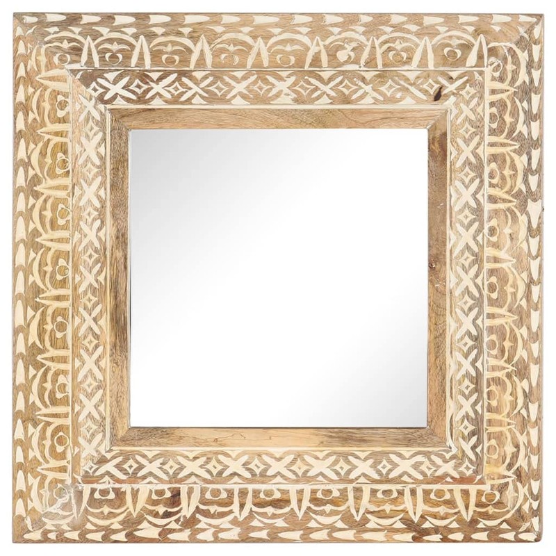 Gecheer Hand-Carved Mirror 19.7" x 19.7" x 1" Solid Mango