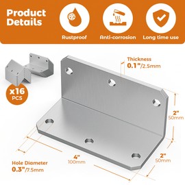 Wuno Shop 15 Pcs 4 Inch Corner Braces for Wood, 90 Degree Angle Iron with Holes, Metal L Right Angle Bracket, Heavy Duty Bracing Brackets for Wood Furniture Frame Fence