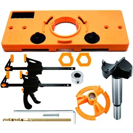SWONVI 35MM Concealed Hinge Jig, Hinge Drilling Tool Set，Suitable for Face Frame Cabinet Cupboard Door Hinges, DIY Tools for Cabinet Door Installation with Clamps (Yellow + Clamps)
