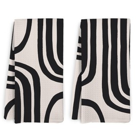 KFXHANGD Black Beige Boho Abstract Kitchen Towels and Dishcloths Set of 2, Mid Century Modern Dish Towels, Minimalist Abstract Decorative Hand Tea Towel for Bathroom Kitchen, 16x24 Inches