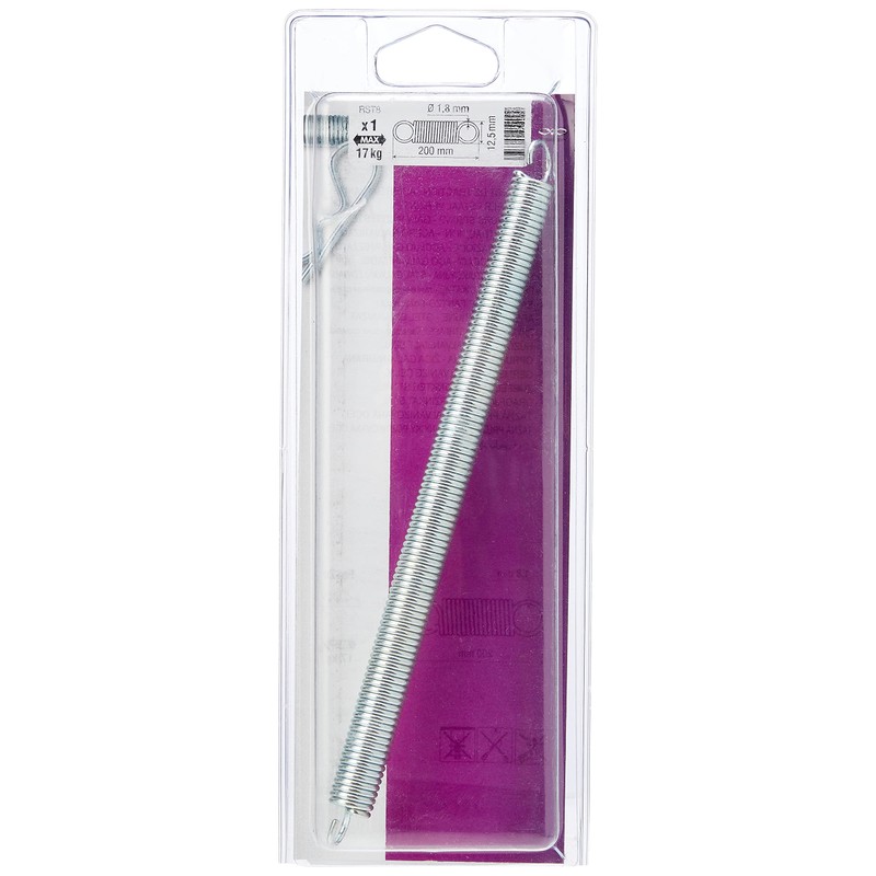 Chapuis, 1 Piece Tension Spring with Hook, Galvanised Steel Spring,