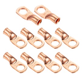 Ampper Heavy Duty Copper Wire Lugs, UL Eyelets Ring Crimp Copper Terminal Connectors for Battery Cable Ends and More (2 Awg, 1/4" Ring, 10 Pcs)