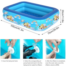 Inflatable Paddling Pool, 105 x 75 cm Swimming Pool, Inflatable Pool, 3 Rings Paddling Pool, Inflatable Children's Pool, Baby Pool, Portable Bathtub, Children's Paddling Pool