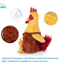 Best Pet Supplies Chicken Crinkle Plush Dog Toys for Interactive Play, Puppy and Senior Indoor Play, Colorful Chicken Toy Shape, Cute and Cuddly - Crinkle Chicken (Wine Red)