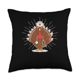 Turkey Meat Thanksgiving Shirt Pilgrim Costume Thanksgiving Day Turkey Funny Nursing Doctor Pilgrim Throw Pillow, 18x18, Multicolor