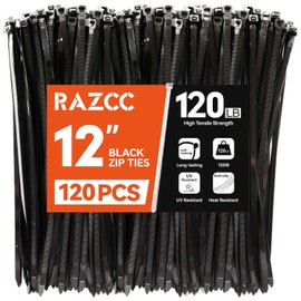 Zip Ties, RAZCC 120 Pack 12 inch Black Cable Ties, Heavy Duty Plastic Wire Ties with 120 lb Tensile Strength, Black Nylon Zip Ties for Indoor and Outdoor