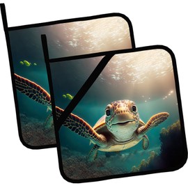 Cute Sea Turtle Pot Holders Set of 2,Kitchen Heat Resistant Potholders for Microwave Cooking Baking Oven and BBQ Gifts for Women