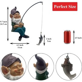 Abia Jaeia Garden Gnomes Outdoor Statue, Gnome Decorations for Yard 9.7'' Fishing Gnome Statue Outdoor Garden Decor, Fishing Guy for Waterfalls or Koi Pond Decor, Gifts for Women, Mom or Birthdays