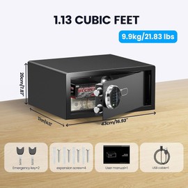 Grimtron Biometric Safe Box - (1.13 cu. ft.) Fingerprint Home Safe with Silent Mode, Backlit Keypad and LED Light, Secure Money Safe Caja Fuerte, Anti-Rust, Anti-Theft, Anti-Pry