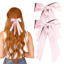 2 PCS Hair Bows for Women Silky Satin Pink Bows Hair Clip Ribbon Hair Accessories for Girls Bow Hair Clips