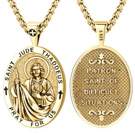 Eusense Archangel Michael/Saint Christopher/Saint Jude Thaddeus/Seven Archangels/Holy Mary/Jesus Cross Pendant Amulet Necklace 925 Silver Christian Chain Jewellery Men Women, Sterling Silver, No