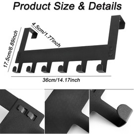 Pack of 2 Door Wardrobe Door Hooks for Hanging Hook Rack Door Coat Hook Door Jacket Holder Door Sturdy Door Hook Rail Door Coat Rack with 6 Hooks Space Saving Door Hook Rail for Entire Home, Black