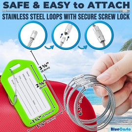 BlueCosto Luggage Tags - Multicoloured, Pack of 50 - Travel Suitcase Tags with Name ID Card and High Performance Metal Wire Loops