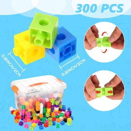 Jenaai 300 Pcs Linking Cubes with Storage Container Counting Cubes, Colorful Plastic Counting Block, Math Manipulatives Classroom Learning Supplies for Preschool Kindergarten(Orange)