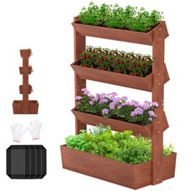 UrGROWA Wooden Vertical Raised Garden Bed, 4 Tier Garden Planters Raised Beds Freestanding Plant Stand Flower Rack Wooden Planter Box for Plants Herbs Flowers Vegetables Outdoor Indoor Gardening