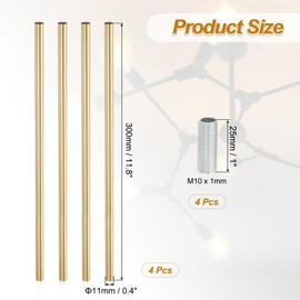 PATIKIL Threaded Extension Rod, 4 Sets 12" M10 x 1mm Fine Thread Lamp Pipe with Lamp Pipe Nipples for Pendant Light Island Lighting Chandeliers Stems, Bronze