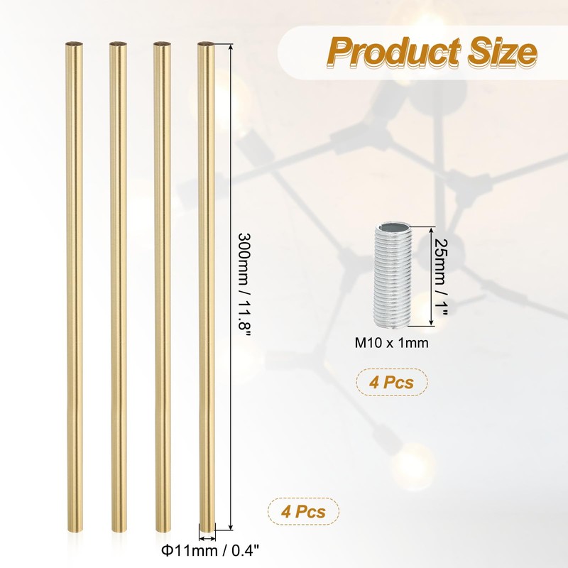 PATIKIL Threaded Extension Rod, 4 Sets 12" M10 x 1mm