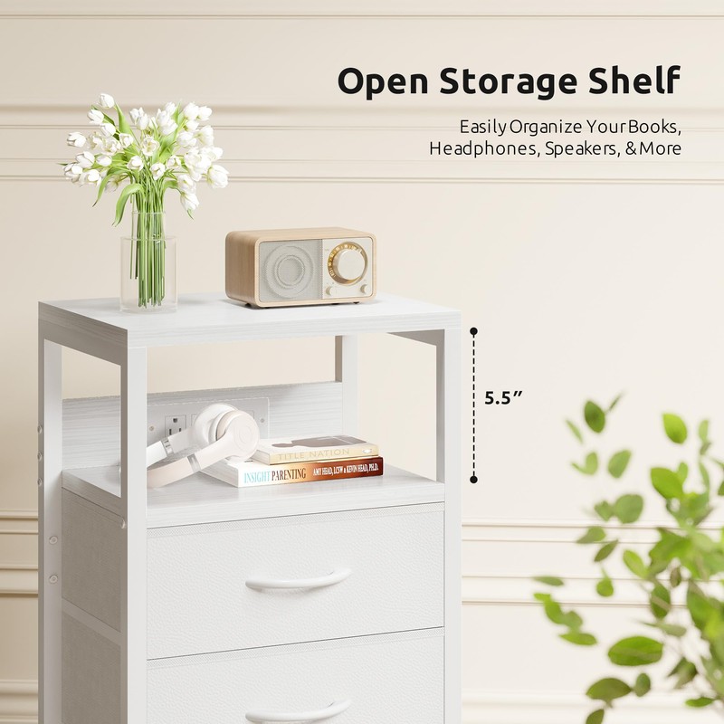 Lazzanto NightStand Bedside Charging Table Bedroom - White Night Stand