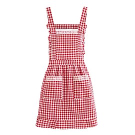 Women's Cotton Apron with Floral Pattern, 2 Pockets, Waterproof and Durable, Perfect for Women in Kitchens, Restaurants, Cafés, Hotels and as a Premium Gift for Mum, Girlfriends & Grandma, red