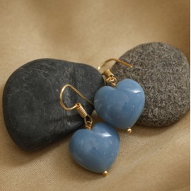 Gempires Natural Love Heart Gemstone Dangling Earrings Blue Opal Crystal Jewelry Hypoallergenic Gold Plated Dainty Gift Earrings For Women
