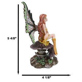 Ebros Amy Brown Summer Sunflower Fairy Sitting On Giant Toadstool Mushroom Decorative Figurine 6.25" H Fantasy Faery Garden Magic Collectible Statue Fairies Pixies Nymphs