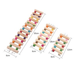 Pet Bridge Ladder Toy, S/M/L Wooden Bendable Rope Suspension Bridge with Rainbow Beads Climbing Swing Steps Teeth Chew Toys Cage Decoration for Mouse Rat Hamster Parrot(S)