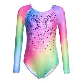 Zaclotre Kid Girls Gymnastic Leotard Long Sleeve Color Gradient Sparkly Ballet Dance One Piece Outfit 140(6-7Y)