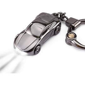 Jocaluyia Key Chain, Creative Mini Car Keychain Flashlight with 2 Modes LED Lights, Car Keyfob Key Ring for Men Women Kids (Black)