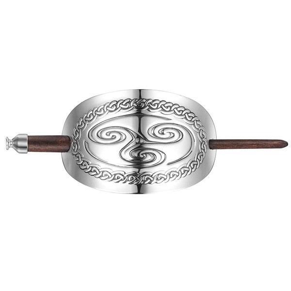 Lurrose Vintage Viking Hair Pin Celtic Hair Clips Oval Metal Hair Clip with Hair Stick for Thick Hair