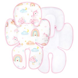 Summer Infant Car Seat Insert, 2 in 1 Baby Car Seat Head Body Support for Newborn Upgrade Mesh Baby Car Seat Insert Stroller Cushion for Boys Girls, Extra Soft and Breathable, Unicorn