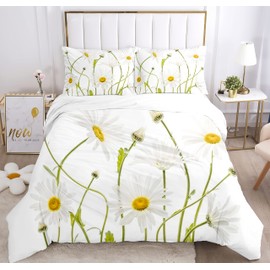 IUNTWEIE Floral Daisy Bed Linen 135 x 200 cm, Daisy Bedding Sets with Zip, Super Soft Comfortable Microfibre Bed Linen (Flower 1, 135 x 200 cm)