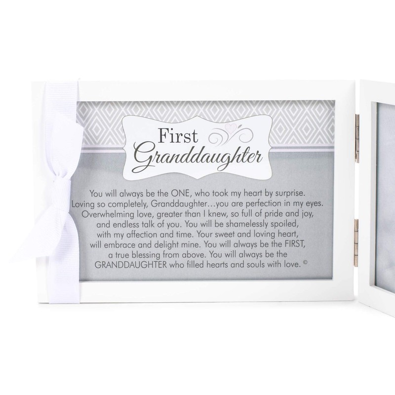 First Grandchild Picture Frame- White Double Hinged Tabletop Photo Frame