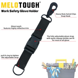 MELOTOUGH Firefighter Gloves Straps Work Glove Holder with Reflective Tape Glove Clips for Quick Access for Firefighters, EMTs, Construction,Mechanics(Black