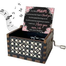 BSIKAIK My Dear Mom Wooden Music Box with Handle for Mom Vintage Hand Crank Antique Music Boxes Good Gifts for Mom U R My Sunshine Music Box for Women Birthday Gifts for Mom from Daughter - DH421