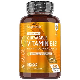 Vitamin B12 Tablets High Strength 1000mcg - 400 Chewable B12 Vitamin Tablets (1+ Year Supply) - Vegan & Sugar-Free Methylcobalamin VIT B12 Supplement - Energy Tablets - Lemon Flavour - Made in The UK
