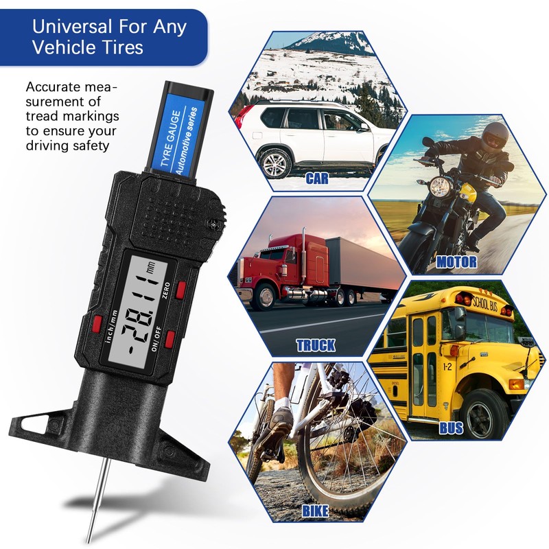 Frienda 6 Pieces Tire Tread Depth Gauge Tool Digital LCD