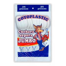 COYOPLASTIC Cuchara Sopera Jumbo De Plástico Desechable Grande 25 Pzas Color del mango Blanco