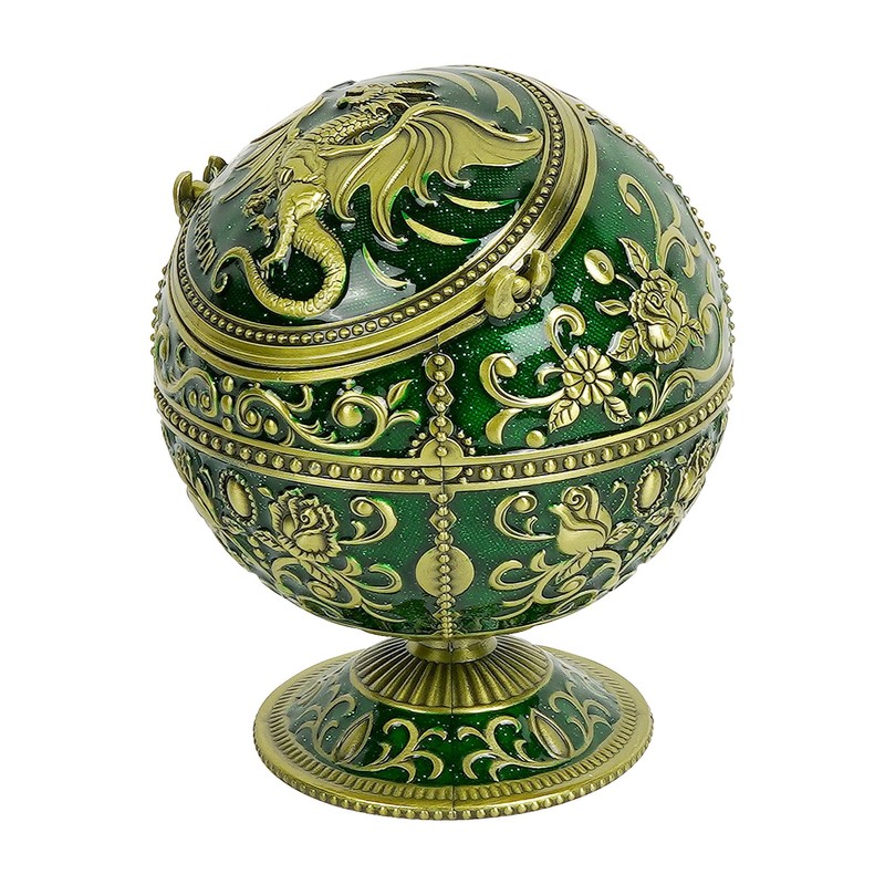 Dragon Ashtray with Lid – Jade Green Gold Zinc Alloy