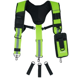 MELOTOUGH Reflective Safety Tool Belt Suspenders Construction Bag Suspenders Padded Work belt Suspenders for Carpenter/Electrician/Roofing/Farmer work Suspension Rig(Reflective Green)