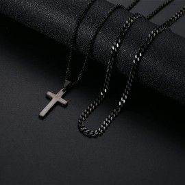 MILACOLATO Layered Cross Necklace for Men Cuban Link Chain Necklace for Boys,Layered Stainless Steel Cross Pendant Silver Gold Black Simple Gift Teens Women Girls 51-56cm