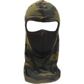 Needs & Wants® Warm Head and Face Mask Hat 1 Hole Balaclava Hood Cycling Breathable Cover Net Mesh Detail Polyester Soft Smoth Fabric (Polyester, Camo ArmyGreen with Net 1Hole)