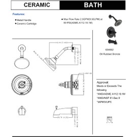 Designers Impressions 654692 Oil Rubbed Bronze Tub Shower Combo Faucet - Single Handle Mixer Design and Multi-Setting Shower Head