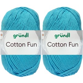2 x 50 g Gründl Cotton Fun Crochet Yarn 100% Cotton with Instructions for Guinea Pig (09 Sky Blue)