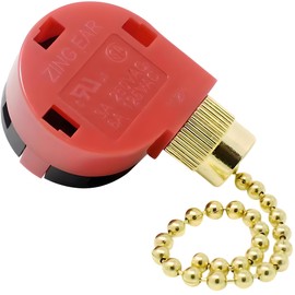 ZE-268S1 ZH 3 Speed 4 Wire Pull Chain Ceiling Fan Replacement Switch Repair Kit 3 Way 4 Position Rotary Motor Controller 3A 250VAC 6A 125VAC for Ceiling Fans, Floor Fans, Appliances - Brass Finish
