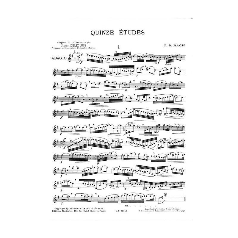 Alphonse Leduc ウィットナー バッハ : 15の練習曲 (クラリネット教則本) ルデュック出版