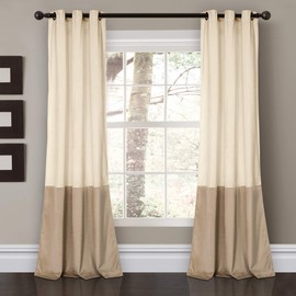 Lush Decor Prima Velvet Curtains Color Block Room Darkening Window Set for Living, Dining, Bedroom, 84 in L Panel Pair, Ivory & Beige