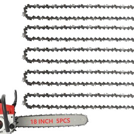 5Pack 18 Inch Chainsaw Chain 3/8" LP Pitch .050" Gauge 62 Drive Links Fits Poulan Pro 051338, EGO AC1800, Greenworks, Echo, Kobalt, Remington, Craftsman, McCulloch and More