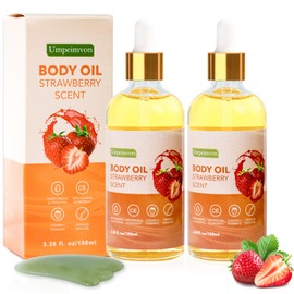 Umpeimvon 2 Pack 3.38 fl.oz Strawberry Body Oil after Shower, Vitamin C & E Gua Sha Body Oils Scented Body Oil for Women, Moisturizing Body Oil Juice for Dry Skin